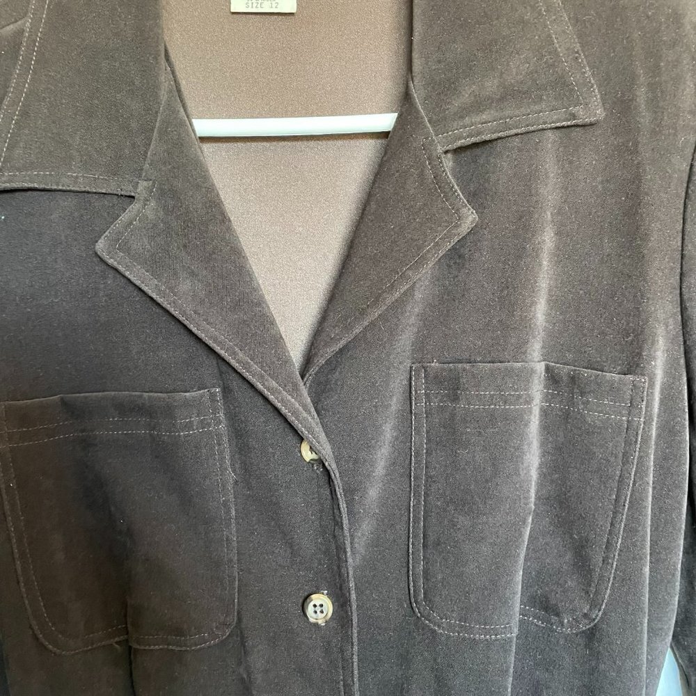 Joan Walters Vintage Jumpsuit Long Sleeve Brown Faux Suede Lined Women's Size 12 - Picture 8 of 9